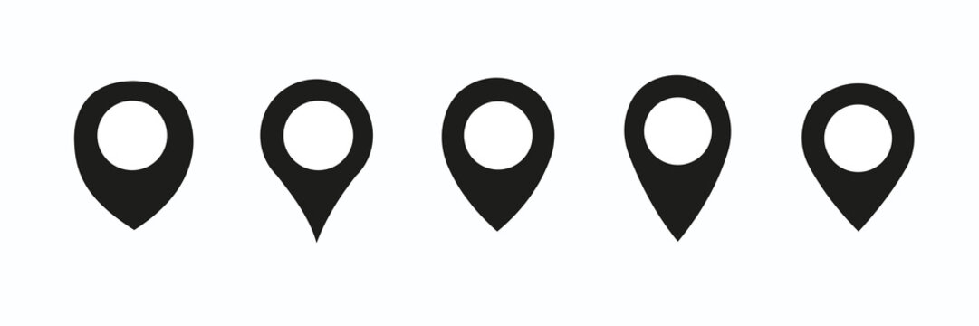 Location pin icon. Map pin place marker. Location icon. Map marker pointer icon set. GPS location symbol collection. Flat vector illustration.