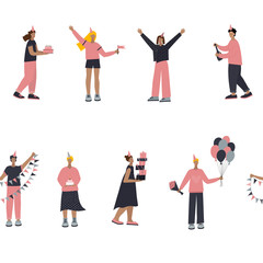 People characters at party seamless pattern