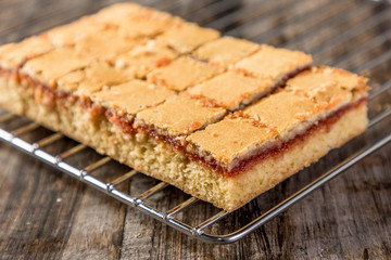 Quince mini sweet cake cut into squares ready to eat
