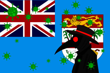 Black plague doctor surrounded by viruses with copy space with FIJI flag.