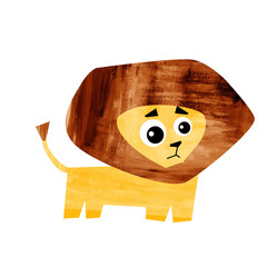 Children illustration with cute lion made in collage art - 344598196