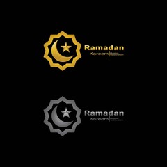 Ramadan kareem  luxurious crescents and star with gold and silver color. Template islamic ornate greeting card vector. For Web banner, greeting card, Poster & Promotion template