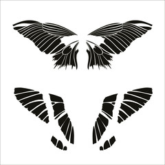 Butterfly wings tattoo. Isolated vector Butterflies silhouette. Hand drawn illustration. 