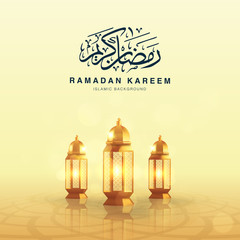 Ramadan Kareem square background template vector design Decorated With 3d Realistic arabic lantern and clound. Islamic eid mubarak graphic for social media