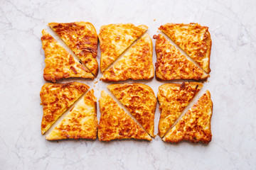 Six hot grilled sandwiches of toast bread and mozzarella Homemade fast food