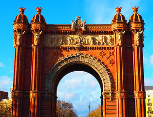 View of the Arc de Triomf in the city of Barcelona, Spain