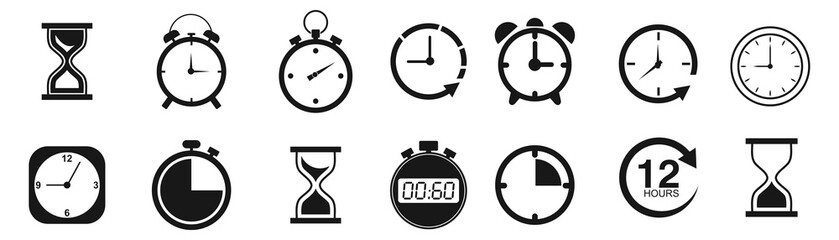 Time and clock icon set. isolated on white, vector Illustration