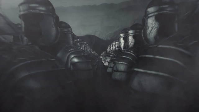 Great Roman Army Legion Standing in a Formation in a Battlefield