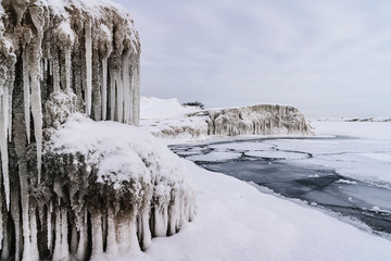 The effect of the polar vortex in the Midwest of Lake Michigan which resulted in frozen waves on...