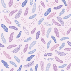 Tonal pastel falling hand drawn feathers. Pattern for fabric, backgrounds, wrapping, textile, wallpaper, apparel. Vector illustration