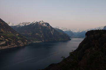 sunset in the mountains Vierwaldstättersee