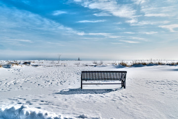 The effect of the polar vortex in the Midwest of Lake Michigan which resulted in frozen waves on...
