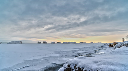 The effect of the polar vortex in the Midwest of Lake Michigan which resulted in frozen waves on...