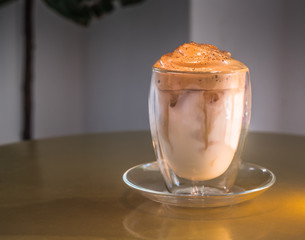 Korean trend dalgona coffee on the table