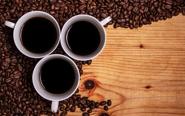 Black coffee with coffee beans
