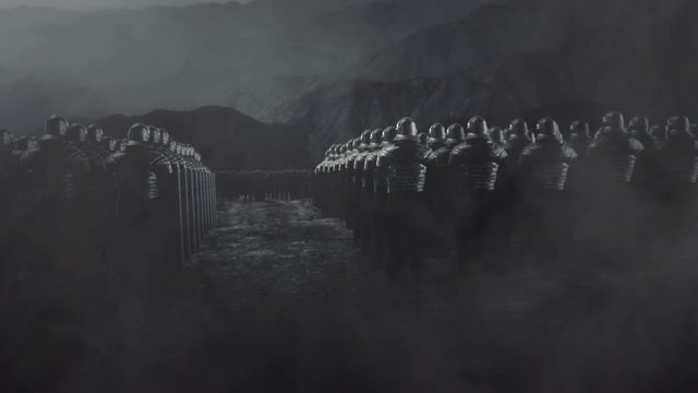 Roman Legion Standing in Front of an Enemy Army in a Battlefield
