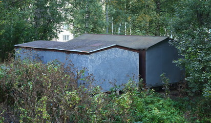 Garages in the yard of a house