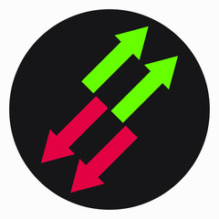 Arrow button icon - green and red up and down motion. Easy action selection button. Vector icon.