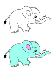 Vector illustration of baby elephant cartoon,Very Cute baby elephant standing.Outlined for coloring baby elephant vector image.