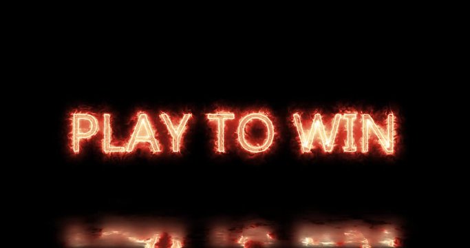 Play To Win Fire Text With Dark Background And Reflective Floor. 4k Motion Graphic. Gambling Concept.