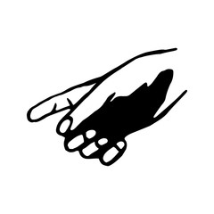 Hand drawn doodle illustration of palm, hand. Women concept design. Symbols of feminism and body positivity movement. Pointer sign, vector gesture