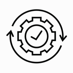 Check mark in gear. Commercial line vector icon for websites and mobile minimalistic flat design.