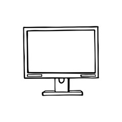 Black and white doodle style monitor image. Hand-drawn image for web, banners, cards, designers.