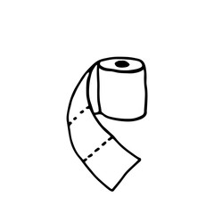 Black and white doodle paper toilet. Hand-drawn image for websites, banners, cards, designers.