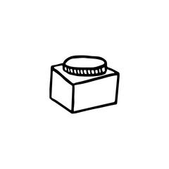 Black and white image of a doodle jar with a lid. Hand-drawn image for web, banners, cards, designers.