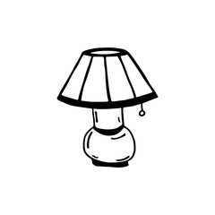 Black and white image of a doodle lamp. Hand-drawn image for web, banners, cards, designers.