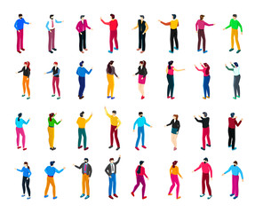 Isometric people poster with mix of different men and women in crowd on blue background vector illustration