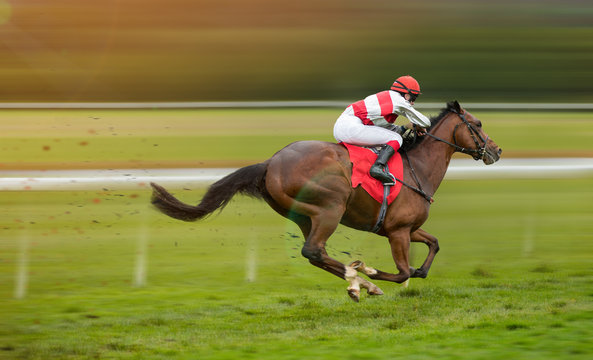 Race horse with jockeys on the home straight. Shaving effect.