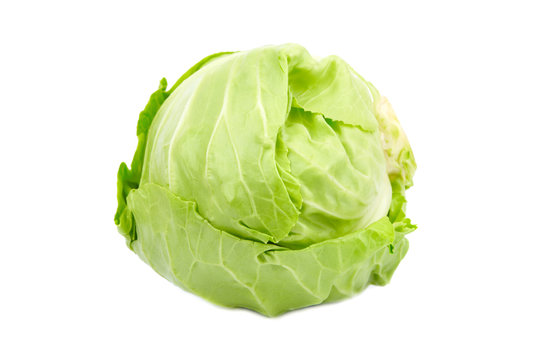 Green cabbage isolated on white background, fresh iceberg lettuce