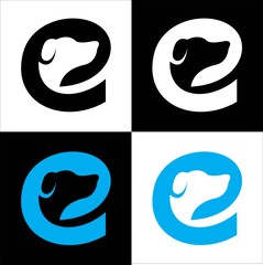 Letter E logo with Abstract dog head vector isolated
