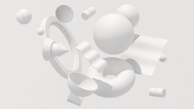 White geometric shapes, hard light. Abstract animation, 3d render.