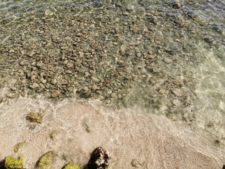 Underwater rocks and sand under the warm weather of Riviera Maya located in the Mexican state of Quintana Roo.