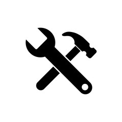 Hammer and wrench, repair icon, logo isolated on white background