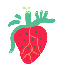 Abstract fruit. A strawberry heart. Simple modern vector illustration.