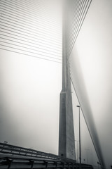 Puente atirantado de Talavera de la reina  en una mañana de niebla y frio, las fotos recrean un efecto poco habitual y dificil de conseguir en blanco y negro quedan muy bien.