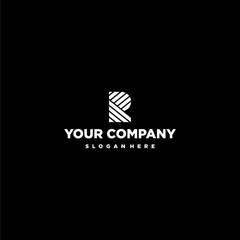 Geometric logo design of letter R and roofing industry with black background - EPS10 - Vector.