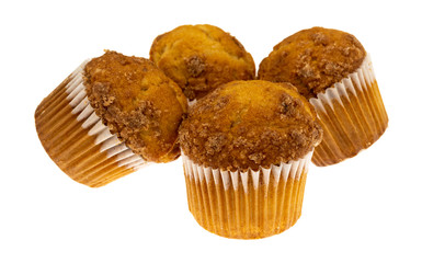 Banana Streusel muffins on a white background