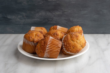 Banana Streusel muffins on a white plate