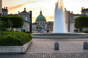 Historical center of Copenhagen, Denmark at sunny summer dusk