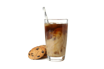 Glass of ice coffee isolated on white background