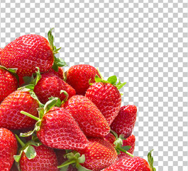 Heap or pile of fresh organic strawberries on isolated background including clipping path.
