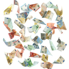 Set of falling money on white background. Currency exchange