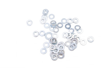 Metal washers on a white isolated background.