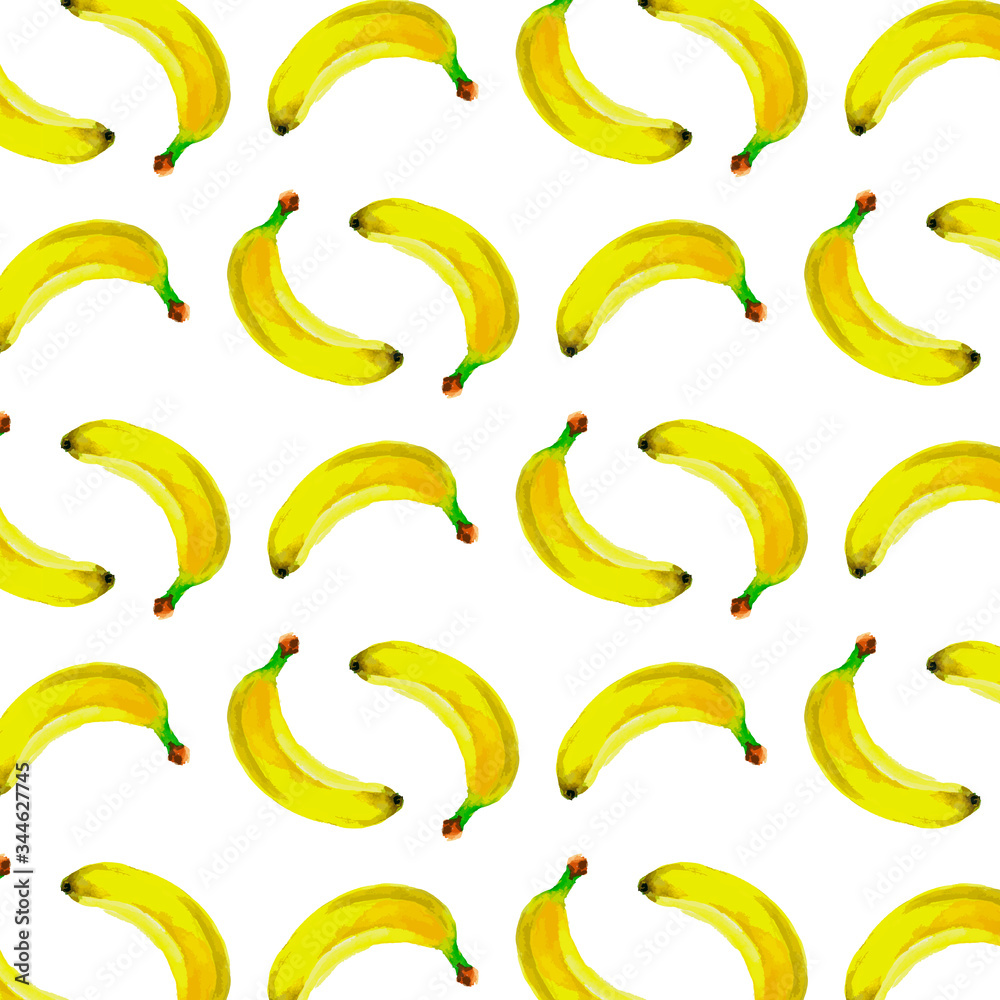 Canvas Prints Watercolor seamless pattern with bananas. Hand drawn tropical design. Vector summer fruit illustration.