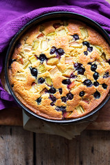 Orange cake with blueberries and rhubarb 