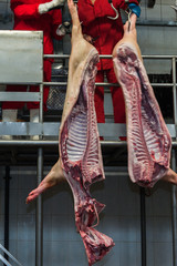 Fototapeta na wymiar Industrial production of pork meat in a meat factory
